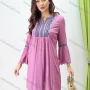 Wholesale Women's Elegant Notched Neck Bloues Pompom Trumpet Sleeve Embroidery Tunic 073# preview