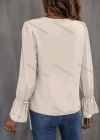 Wholesale Women's Casual Plain V Neck Embroidery Long Sleeve Blouse - Liuhuamall