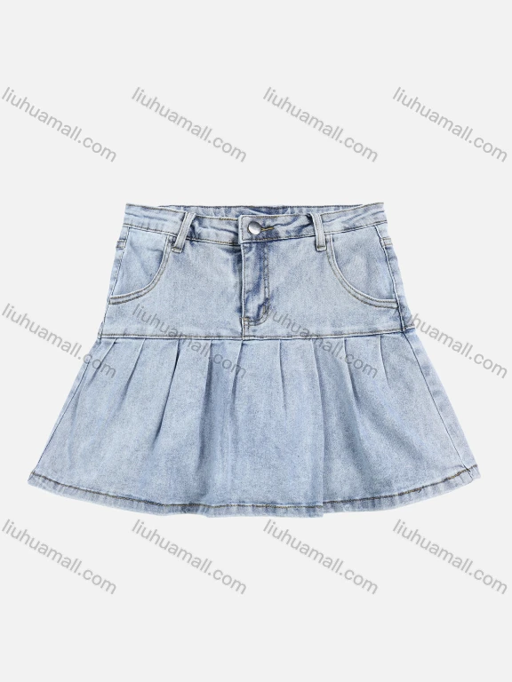 Wholesale Women's High Waist Button Closure Side Pocket Denim Mini Skirt