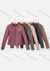 Wholesale Women's Casual Stand Collar Long Sleeve Zipper Plain Leather Jacket - Liuhuamall