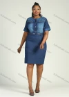 Wholesale Women's Casual Leopard Pattern Button Front Belted Short Sleeve Pockets Midi Denim Dress - Liuhuamall