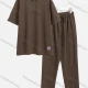 Wholesale Men's Casual Letter Drop Shoulder Short Sleeve T-Shirts & Pockets Drawstring Pants 2-Piece Set M5# Brown Clothing Wholesale Market Liuhua