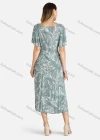 Wholesale Women's Casual V-Neck Ruffle Sleeve Button Down Plant Print Midi Dress 0577-9059# - Liuhuamall
