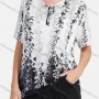 Wholesale Women's Front Tie Plants Print Short Sleeve Round Neck Loose Fit Blouse preview