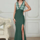 Women's Elegant Plunge Neck Split Thign Eyelash Lace Maxi Evening Dress T2079# Clothing Wholesale Market -LIUHUA