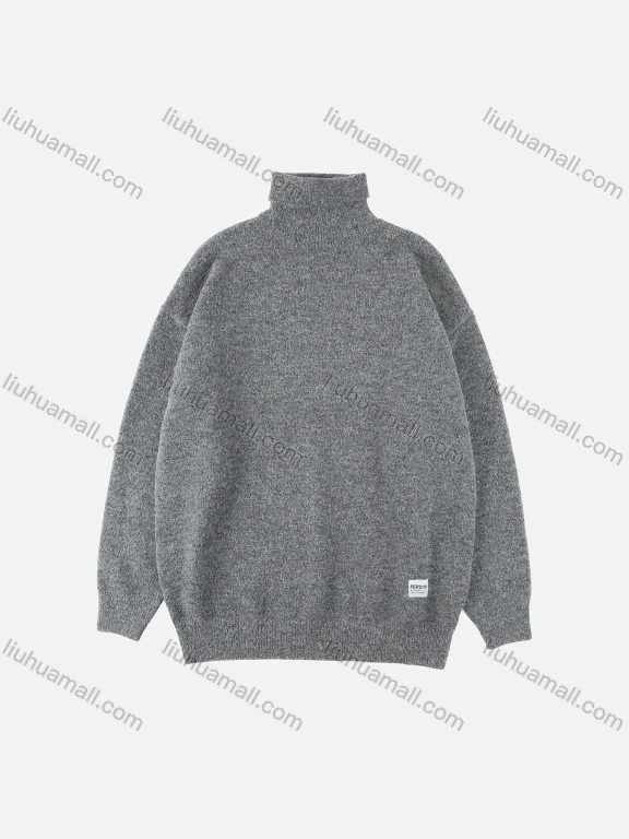 Wholesale Men's Casual Plain High Neck Drop Shoulder Long Sleeve Turtleneck Knit Sweater