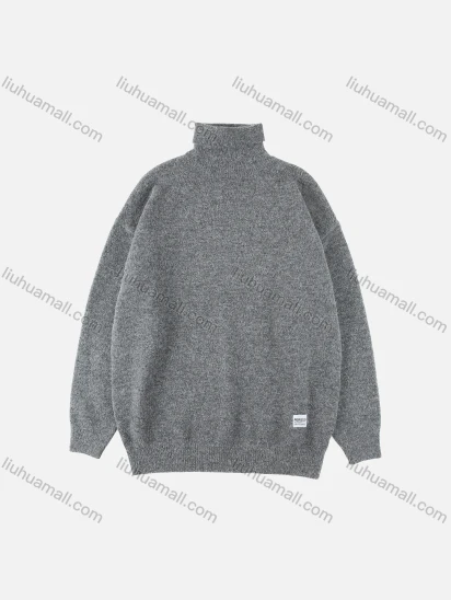 Wholesale Men's Casual Plain High Neck Drop Shoulder Long Sleeve Turtleneck Knit Sweater