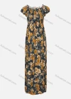 Wholesale Women's Elegant Cap Sleeve Bateau Neck Floral Print Shirred Pleated Maxi Dress - Liuhuamall