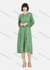 Wholesale Women's Elegant Crew Neck Lantern Sleeve Ruched Floral Print Dress - Liuhuamall