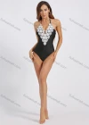 Wholesale Women's Sexy Halter Embroidery Lace Trim Cross Back One Piece Bikinis Swimsuit - Liuhuamall