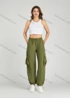 Wholesale Women's Casual Drawstring Flap Pockets Elastic Waist Cargo Pants 2313# - Liuhuamall