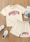 Wholesale Girls Casual Letter T-shirt & Elastic Waist Shorts Set - Liuhuamall