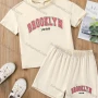 Wholesale Girls Casual Letter T-shirt & Elastic Waist Shorts Set preview