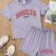 Wholesale Girls Casual Letter T-shirt & Elastic Waist Shorts Set Purple Clothing Wholesale Market Liuhua