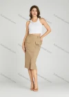 Wholesale Women's Casual High Waist Flap Pockets Split Hem Knee Length Plain Skirt MT320# - Liuhuamall