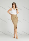 Wholesale Women's Casual High Waist Flap Pockets Split Hem Knee Length Plain Skirt MT320# - Liuhuamall