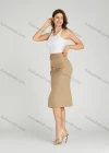 Wholesale Women's Casual High Waist Flap Pockets Split Hem Knee Length Plain Skirt MT320# - Liuhuamall