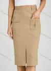Wholesale Women's Casual High Waist Flap Pockets Split Hem Knee Length Plain Skirt MT320# - Liuhuamall