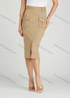 Wholesale Women's Casual High Waist Flap Pockets Split Hem Knee Length Plain Skirt MT320# - Liuhuamall