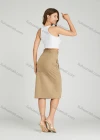 Wholesale Women's Casual High Waist Flap Pockets Split Hem Knee Length Plain Skirt MT320# - Liuhuamall