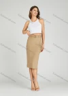 Wholesale Women's Casual High Waist Split Hem Flap Pockets Knee Length Plain Skirt With Belt MT317# - Liuhuamall