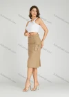 Wholesale Women's Casual High Waist Split Hem Flap Pockets Knee Length Plain Skirt With Belt MT317# - Liuhuamall