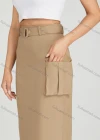 Wholesale Women's Casual High Waist Split Hem Flap Pockets Knee Length Plain Skirt With Belt MT317# - Liuhuamall