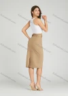 Wholesale Women's Casual High Waist Split Hem Flap Pockets Knee Length Plain Skirt With Belt MT317# - Liuhuamall
