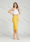 Wholesale Women's Casual High Waist Drawstring Knee Length Flap Pocket Plain Skirt MT319# - Liuhuamall