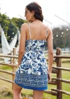 Wholesale Women's Vintage Spaghetti Strap Wrap V Neck Floral Print Short Dress - Liuhuamall