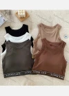 Wholesale Women's Casual Letter Print Round Neck Crop Tank Top - Liuhuamall