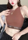 Wholesale Women's Casual Letter Print Round Neck Crop Tank Top - Liuhuamall