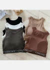 Wholesale Women's Casual Letter Print Round Neck Crop Tank Top - Liuhuamall