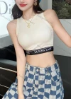 Wholesale Women's Casual Letter Print Round Neck Crop Tank Top - Liuhuamall