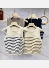 Wholesale Women's Casual Striped Crew Neck Rib-knit Tank Top - Liuhuamall