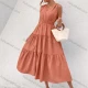 Wholesale Women's Casual Plain V Neck Ruched Lace Up Ruffle Hem Midi Tank Dress 26# Clothing Wholesale Market Liuhua