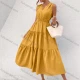 Wholesale Women's Casual Plain V Neck Ruched Lace Up Ruffle Hem Midi Tank Dress 28# Clothing Wholesale Market Liuhua