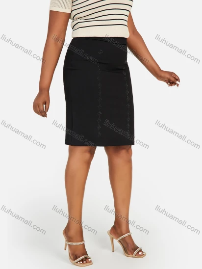 Wholesale Women's Plus Size Rhinestone Elegant High Waist Plain Business Knee Length Straight Skirt