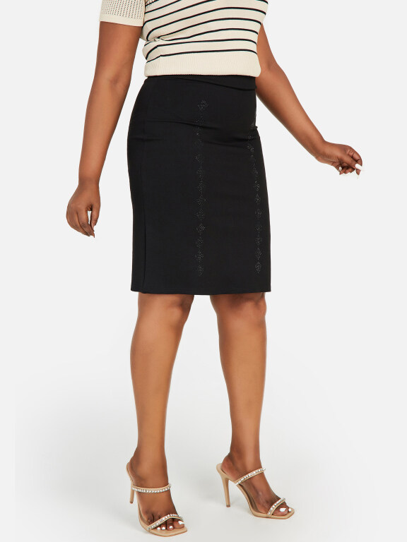 Women's Plus Size Rhinestone Elegant High Waist Plain Business Knee Length Straight Skirt, Clothing Wholesale Market -LIUHUA, WOMEN, Pants-Trousers