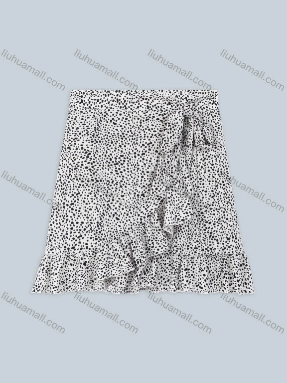 Wholesale Women's Ruffle Trim Dalmatian Print Mini Skirt