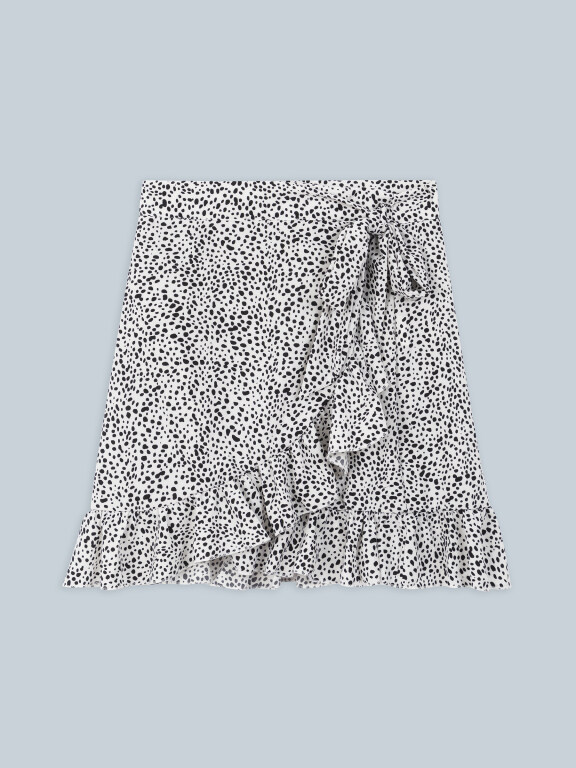 Women's Ruffle Trim Dalmatian Print Mini Skirt, Clothing Wholesale Market -LIUHUA, Skirts