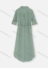 Wholesale Women's Stand Collar Buckle Strap Cuff Buttons Flap Pockets Belted Curved Hem Plain Maxi Shirt Dress - Liuhuamall