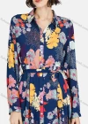 Wholesale Women's Vintage Long Sleeve Button Down Floral Print Shirt Dress With Belt - Liuhuamall