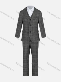Wholesale Kid's Formal Lapel Pockets Plaid Print Single Breasted Blazer & Vest & Pant 3 Pieces Suit Set 31965-1#, LIUHUA CLOTHING WHOLESALE