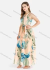 Wholesale Women's Casual V-Neck Sleeveless Buttons Down Tropical Print Maxi Tank Dress With Belt - Liuhuamall