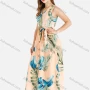 Wholesale Women's Casual V-Neck Sleeveless Buttons Down Tropical Print Maxi Tank Dress With Belt preview