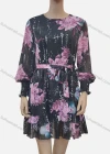 Wholesale Women's Casual Round Neck Bishop Sleeve Floral Print Layered Ruffle Hem Tie Front Short Dress With Belt - Liuhuamall