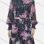 Wholesale Women's Casual Round Neck Bishop Sleeve Floral Print Layered Ruffle Hem Tie Front Short Dress With Belt preview