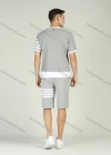 Wholesale Men's Short Sleeve Round Neck Plain T-Shirt Striped Shorts Set - Liuhuamall