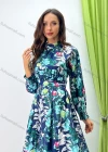 Wholesale Women's Elegant Mock Neck Bishop Sleeve Allover Floral Print Baroque Maxi Dress With Belt - Liuhuamall
